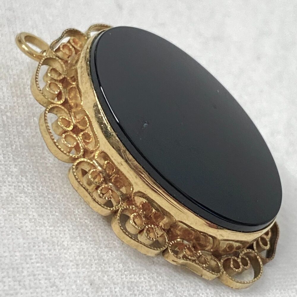 Carla Pendant/Brooch 1/20 12K GF Black Stone Filigree Setting
